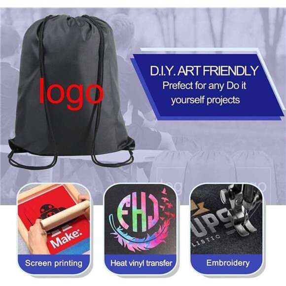 Black Drawstring Backpack Bags Bulk 2 Pack X-Large 22.4" L x 17.5" W Sports Sack - Picture 5 of 7